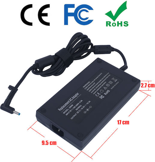 Ac Adapter Φορτιστής Laptop 200W 19.5V 10.3A για HP με Αποσπώμενο Καλώδιο Τροφοδοσίας