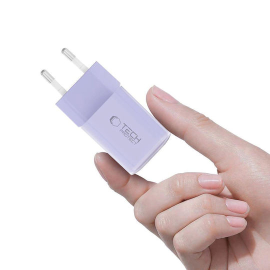 Tech-Protect Charger Without Cable with USB-A Port and USB-C Port 33W Power Delivery / Quick Charge 3.0 Baby Purple (NCM33)