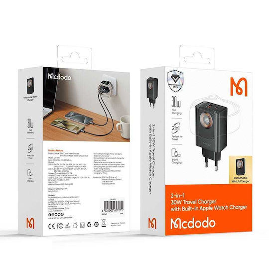 Mcdodo Wireless Charger With USB-A Output Port And USB-C Output Port 30W Power Delivery Black (CH-3700)