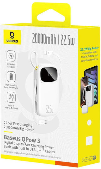 Baseus EnerFill FC31 Power Bank 20000mAh 22.5W με Θύρα USB-A και Θύρα USB-C Λευκό