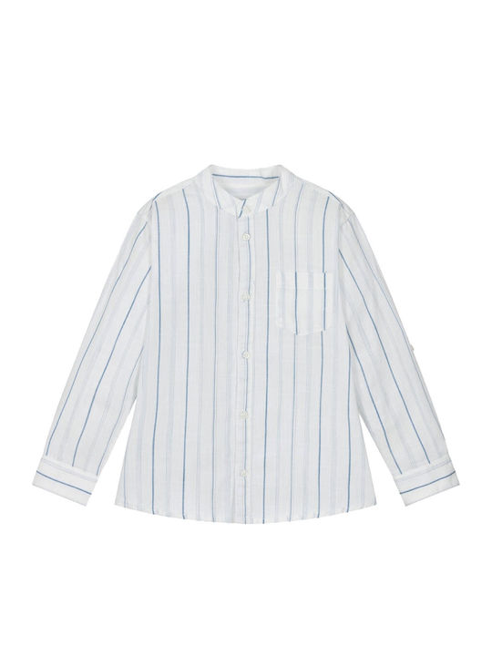 Kids Striped Shirt Long Sleeve Linen White