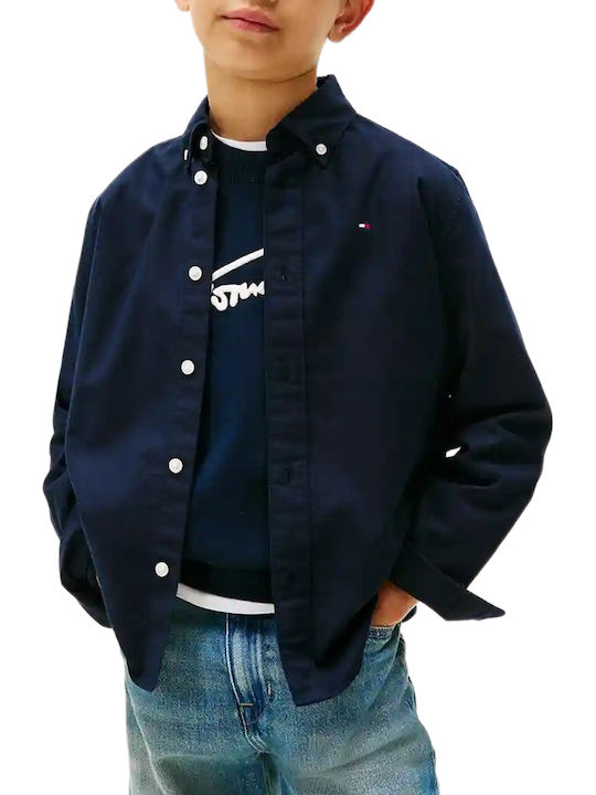 Kids Shirt Long Sleeve Dark Blue Essential Oxford