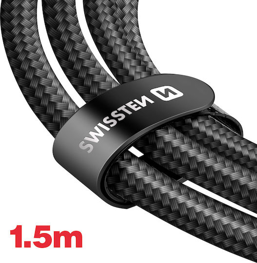Swissten 4-in-1 Interchangeable Usb-c To Usb-a Lightning 60w 1.5m Cable Black
