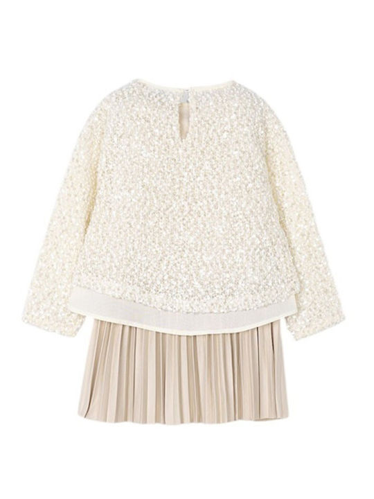 Children's Dress Long Sleeve with Sequins Beige
