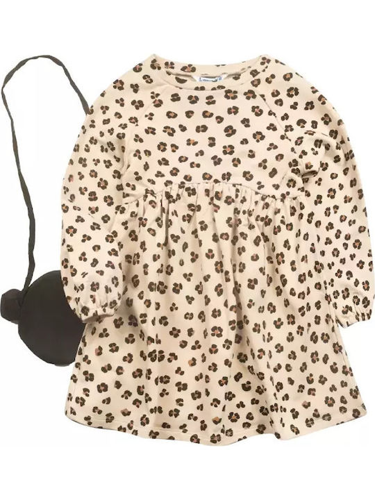 Children's Dress Sweatshirt Long Sleeve Set with Accessories Beige Skoro