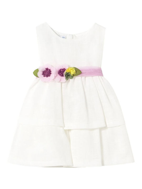 Children's Dress Sleeveless Linen Floral White