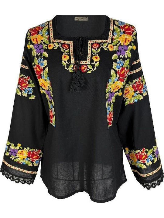 Damen Bluse Baumwolle Black, Yellow