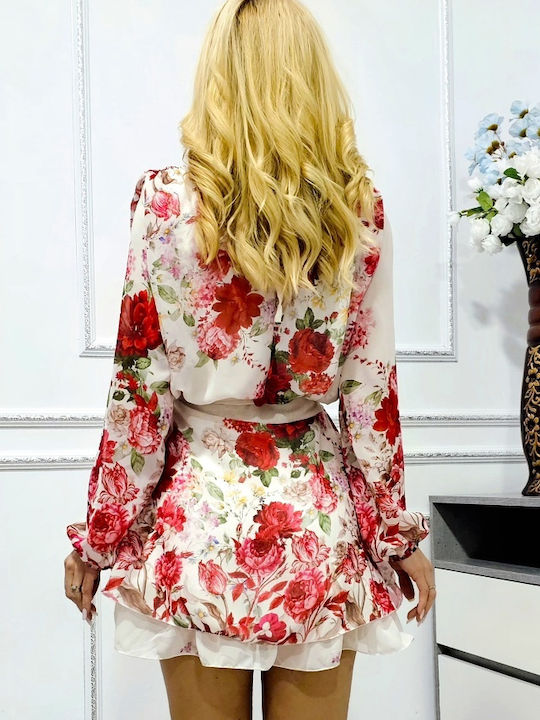 Mini Fustă Plic Floral Floral Red