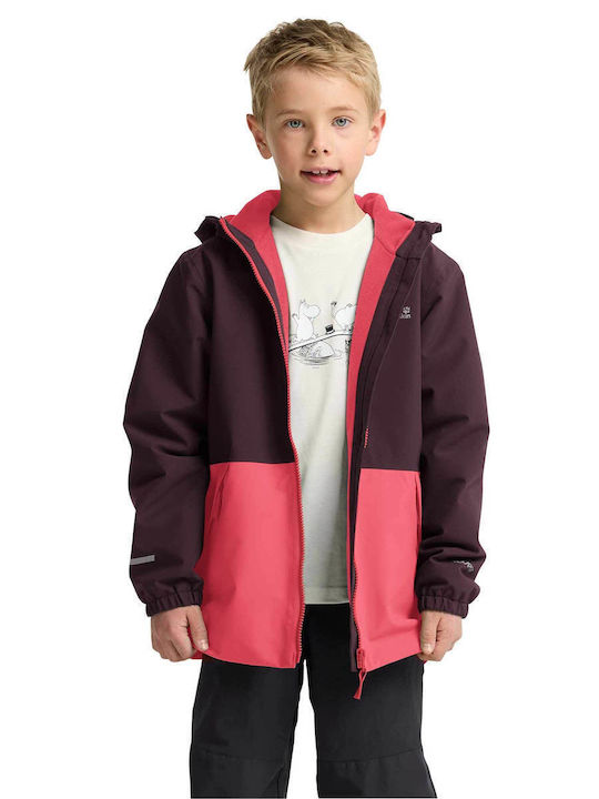 Waterproof Kids Casual Short Windproof Jacket with Lining and Hood Pink