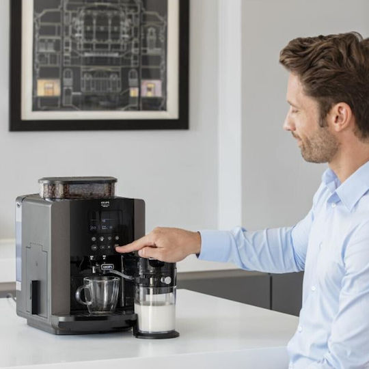 Krups Arabica Latte Quattro Force Автоматична Еспресо Кафемашина 1450W Налягане 15bar за Cappuccino с Мелачка Сив EA819E10