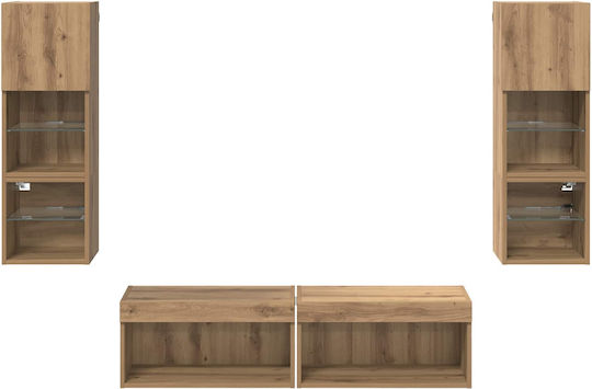 TV Stand made of Wood and Glass with LED Lighting Brown 30x28.5x30cm