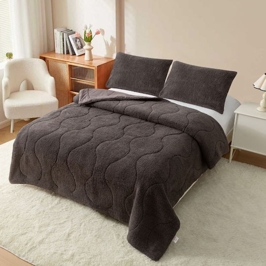 Homeone Κουβερτοπάπλωμα Σετ Μονό 160x220εκ. Σκούρο Γκρι 2τμχ