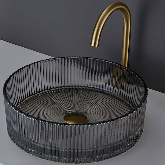 Voss Επικαθήμενος Νιπτήρας Γυάλινος 40x40x12cm Glass Grey Voss Επικαθήμενος Νιπτήρας Γυάλινος 40x40x12cm Glass Grey