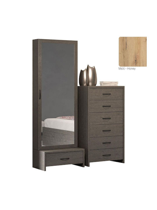 Floor-Standing Makeup Dressing Table No4 Wooden Brown with Mirror 110x43x178cm