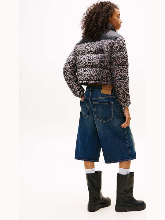 Women's Crop Puffer Jacket for Winter Brown