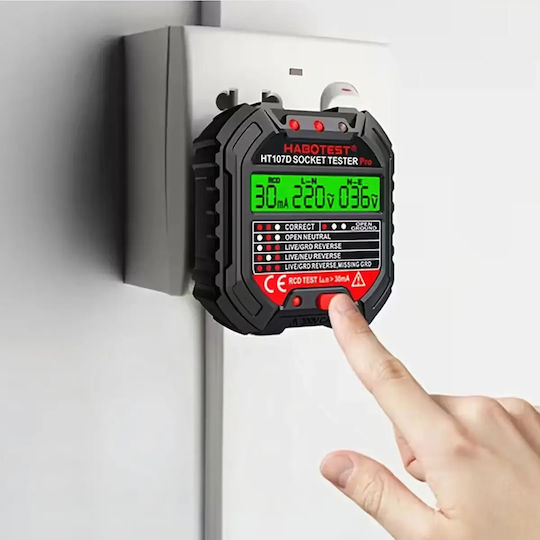 Rcd Voltage Tester Socket Zola Led Display >30 Ma 48-250v 45-65 Hz Fireproof Abs Black