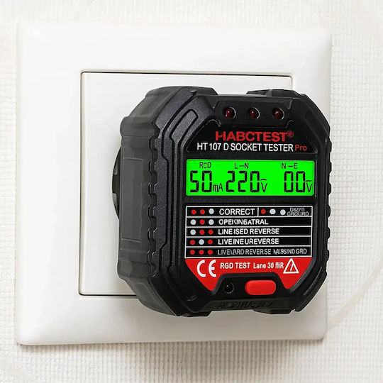 Rcd Voltage Tester Socket Zola Led Display >30 Ma 48-250v 45-65 Hz Fireproof Abs Black