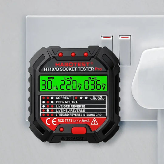 Rcd Voltage Tester Socket Zola Led Display >30 Ma 48-250v 45-65 Hz Fireproof Abs Black