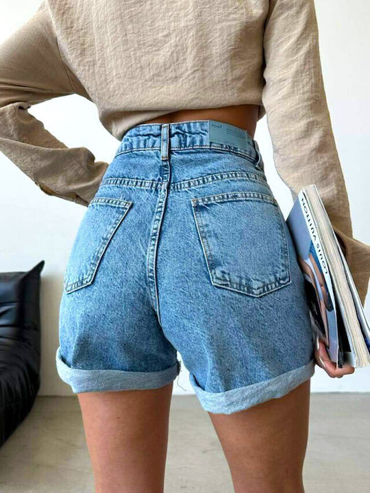 Γυναικείο Τζιν Ψηλόμεσο Σορτς Washed Blue