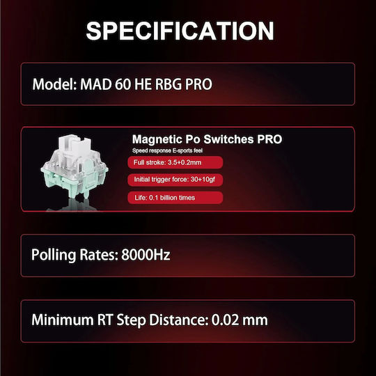 Madlions Professional MAD 60 HE RGB - 1K Gaming Mechanical Keyboard 60% with Magnetic switches and RGB lighting (English US)