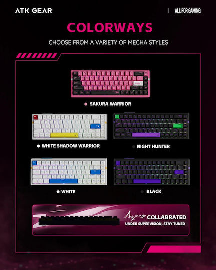 ATK RS6 - 8K Gaming Μηχανικό Πληκτρολόγιο 65% με Gateron Magnetic Jade Pro διακόπτες και RGB φωτισμό (Αγγλικό US) Λευκό