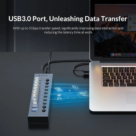 Orico EU Хъб 7 Порта USB 3.0 с Връзка USB-A Сив