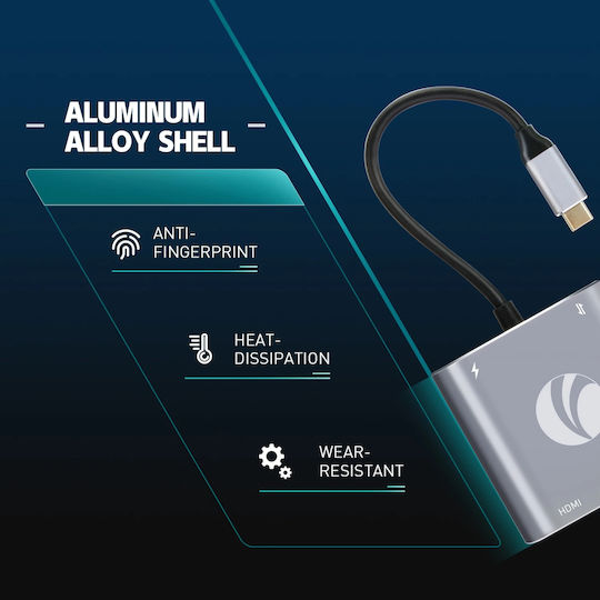 VCOM 4-in-1 USB-C Docking Station με HDMI 4K PD Γκρι