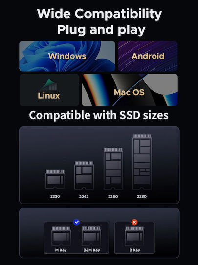 Orico Hard Drive Docking Station SATA M.2 (2230)" / M.2 (2242)" / M.2 (2260)" / M.2 (2280)" with Connection USB-C (IT18C3-GY-BP)