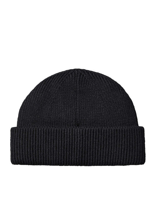 Patch Beanie Unisex Beanie with Rib Knit in Black color