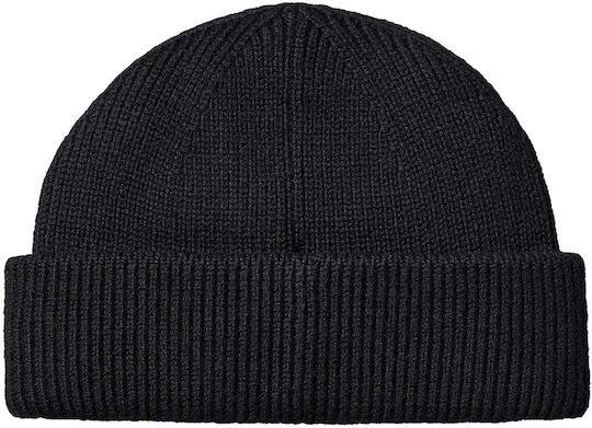 Patch Beanie Unisex Beanie with Rib Knit in Black color