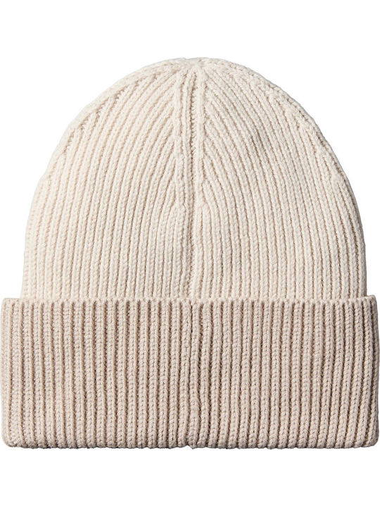 Patch Beanie Unisex Σκούφος με Rib Πλέξη σε Λευκό χρώμα