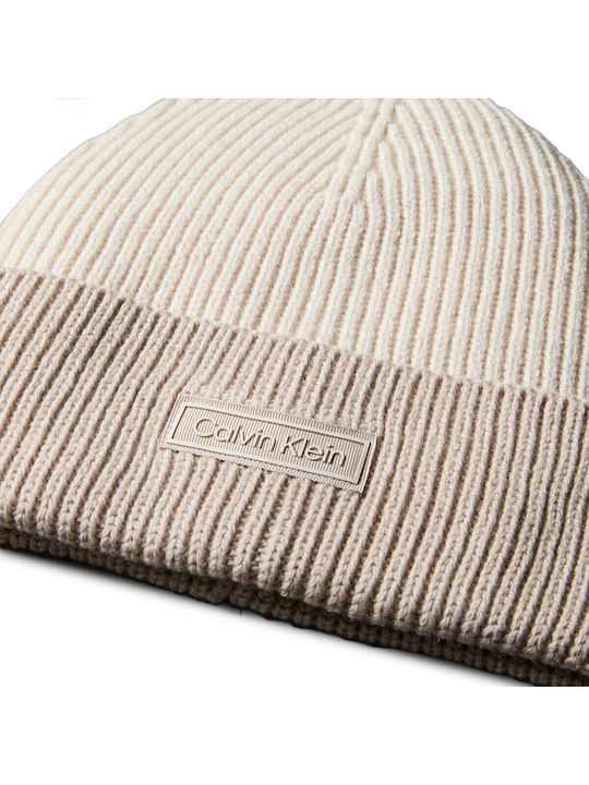 Patch Beanie Unisex Σκούφος με Rib Πλέξη σε Λευκό χρώμα