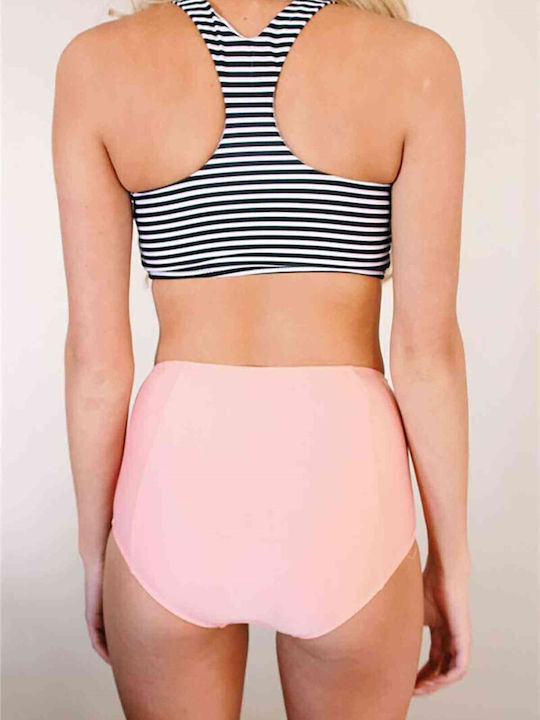 Set Bikini Μπουστάκι Ριγέ Ασπρόμαυρο Και Ροζ