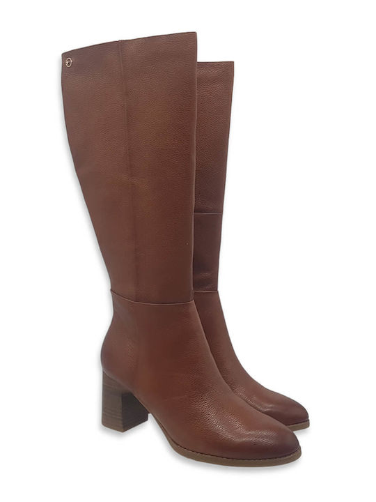 Leder Damenstiefel mit mittlerem Absatz Tabac Braun