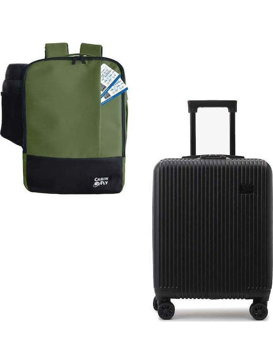 CabinFly Cabin Travel Suitcase Black, Green with 4 Wheels Height 55cm