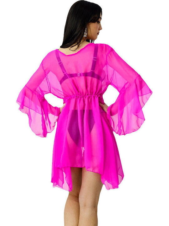 Damen Mini Kaftan Strand Fuchsia