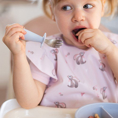 Babyono Baby Set with Fork made of Silicone for 12+ months Pink 2pcs