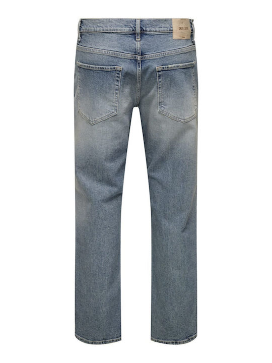Men's Jeans Pants with Regular Straight Fit Light Blue Denim
