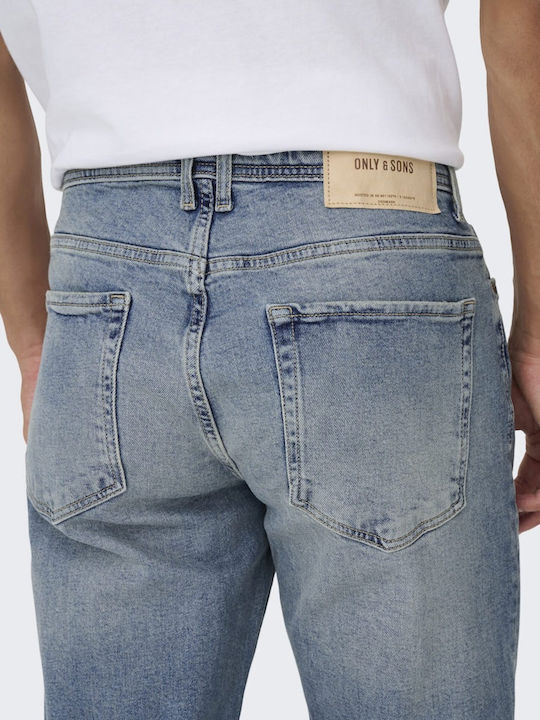 Men's Jeans Pants with Regular Straight Fit Light Blue Denim