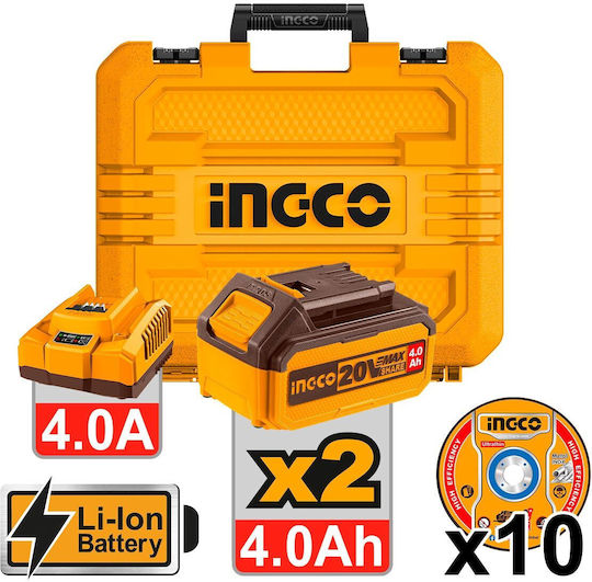 Ingco CAGLI271532E Τροχός 115mm Μπαταρίας Brushless 2x4Ah