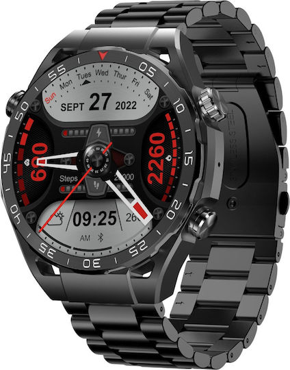 Gravity GT13 52mm Smartwatch με Παλμογράφο (Μαύρο)