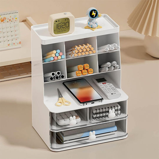Office Organizer Compartments Plastic White 22.3x17x30 Cm Aria Trade