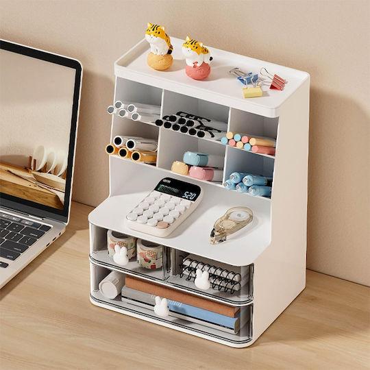Office Organizer Compartments Plastic White 22.3x17x30 Cm Aria Trade