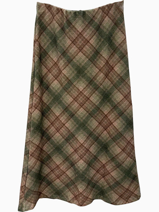 Satin Maxi Fustă Cloșcă Carou Maro