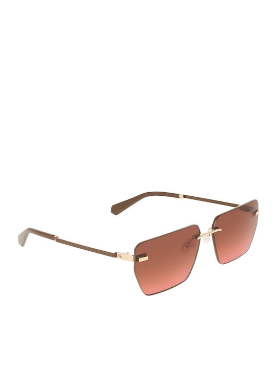 Calvin Klein Feminini Ochelari de soare cu Auriu Cadru și Maro Degrade Lentilă CKJ25207S 725
