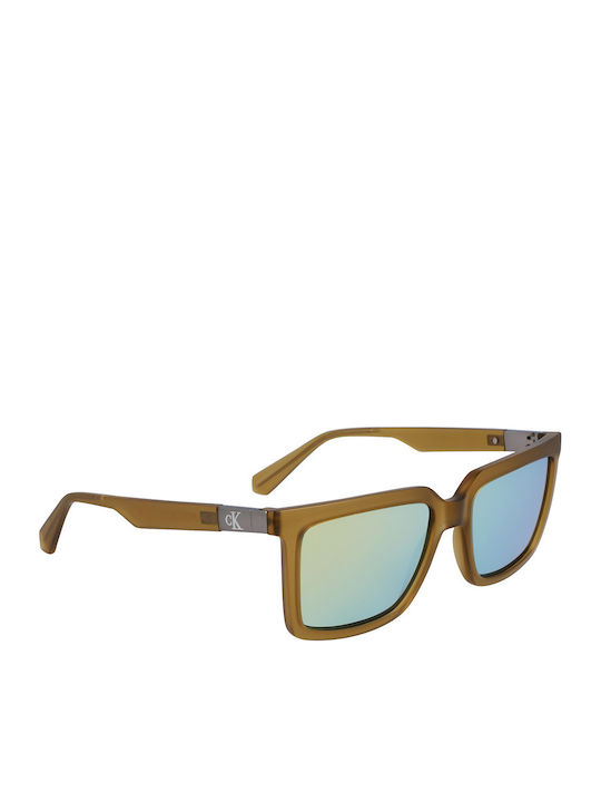 Calvin Klein Unisex Sunglasses with Brown Plastic Frame and Light Blue Mirror Lens CKJ23659S 309