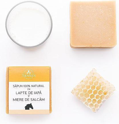 Baton de Săpun 100% Natural Lapte de Iapă Miere de Salcâm Trio Verde 110 Gr