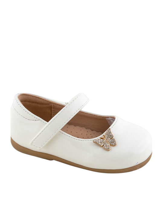 Kids Anatomic Patent Leather Ballerinas with Hoop & Loop Closure White