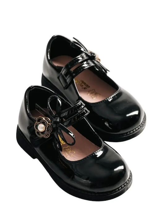 Kids Anatomic Patent Leather Ballerinas with Hoop & Loop Closure Black