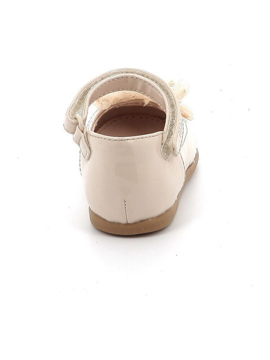 Kids Patent Leather Ballerinas with Hoop & Loop Closure Gold